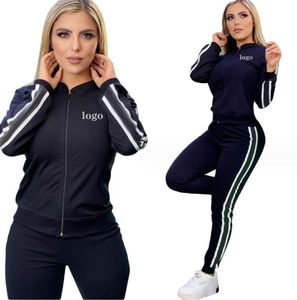 J2572 Kvinnors tvådelade byxor Tracksuit Lady Outfits Women Casual Print Zipper Jacket och byxuppsättningar