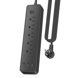 Smart Power Plugs USB-Steckdosenleiste mit mehreren Steckdosen, 5 Steckdosen, Überspannungsschutz und 3 USB-Ladeanschlüssen in Schwarz, UL-gelistet