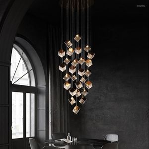 Chandeliers Modern Stairs Ceiling Chandelier Lighting Golden/Silver Stainless Steel Luxury Glass Lamps LED Home Parlor Hanging Lights