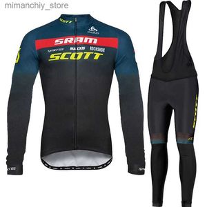 Cykeltröja sätter Scott Bike Jersey Long Cycling Bib Set Automn Clothing Men Seve Clothyc Men's Autumn Man G 2023 Outfit Sve Maillot Q231107