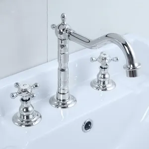Bathroom Sink Faucets Basin Solid Brass Mixer Tap & Cold Deck Mounted Widespread Type Bathtub Faucet Dual Handle 3 Hole Gold