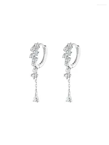 Hoop Earrings 925 Sterling Silver Tassel Temperament Inlaid Zircon For Women Wedding Jewelry Accessories