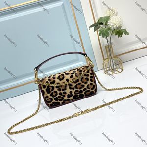 Designer Leopard Cross Body Bag Small Size Shoulder Bag Fashion Handbags Genuine Leather Soft Clutch for Women with Chain Shoulder Strap