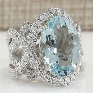 Wedding Rings Classic Big Oval Sky Blue Zircon Micro Inlay For Women Jewelry Anillos Engagement Luxury Crystal Stone Silver RingWedding