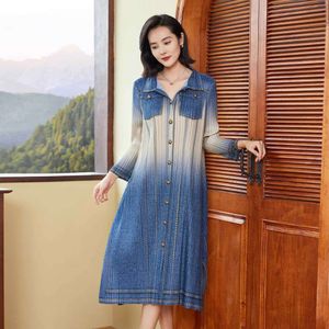 Fashionable Denim Dress, Long Sleeved Autumn Outfit 2023, New Mother's Outfit, Age Reducing, Foreign Style, Plump Mm Pleated Large Size