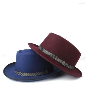 Berets Fashion Men's Pork Pie Hat Wool Flat Fedora Jazz Rozmiar 58 cm