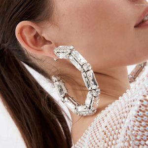 Hoop Earrings Fashion Crystal Exaggerate Women Wedding Jewelry Luxury Design Bling Geometric Rhinestone High Quality