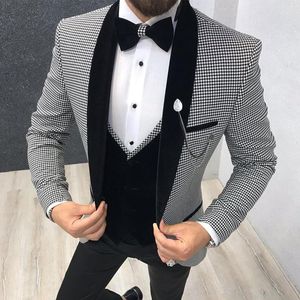 Ternos masculinos Blazers Blazers de 3 peças Houndstooth Men's Set Ultrathin Fit for Dinner Ball Groom Capital de moda masculino de noivo personalizado com colete de calça 230406