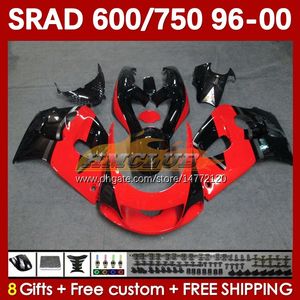 Motorcycle red stock blk Fairings For SUZUKI SRAD GSXR 750 600 CC 600CC 96 97 98 99 00 168No.75 GSX-R750 GSXR600 1996 1997 1998 1999 2000 GSXR750 GSXR-600 750CC 96-00 Body