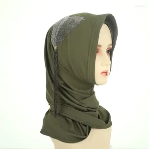 Sciarpe Preghiere Sciarpa elastica Strass Ornamento di perline Musulmano Tinta unita Eid Foulard Donna Araba Scialle di alta qualità