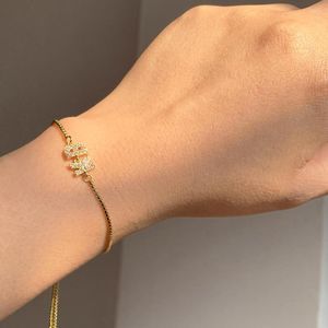 Charm Bracelets 2 Letters Custom A-Z Initial Letter Armband Trendy Elegant Gold Color Micro Pave CZ Adjustable Chain Arm CZ Jewelry