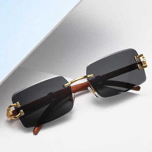 Fashionable luxury outdoor sunglasses S8034 wood grain leopard head Women cut edge tidal