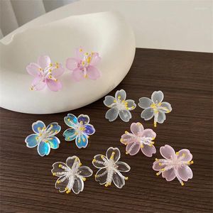 Серьги-гвоздики в Корейском стиле с кристаллами, прозрачный цвет, цветок, женский индивидуальный темперамент, универсальные, подходят для праздничных украшений