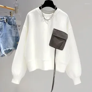 Women's Hoodies Fashion Design Pullovers Women Niche Pocket O-neck Tops Casual Loose Long Sleeve T Shirt Korean Style Pullover Spring Autumn