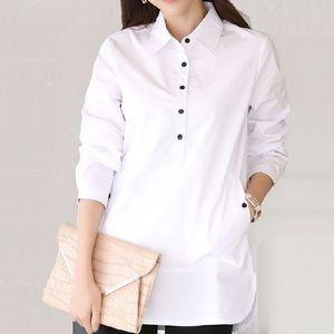 Camisas de blusas femininas S-3xl plus size camisa branca outono feminino e decote básico de inverno Longo Curva casual feminina de manga comprida camisa de algodão 230406