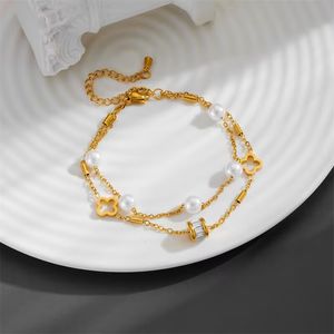 Luxury Colver Anklets Designer Vans Cleefry Flower Anklet Vintage Gold Transport Bead Metal Foot Ring for Mothers Day Chrismas Holiday Gift