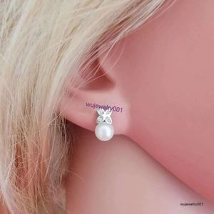 Genuíno prata sólida banhado a ródio real natural de água doce pérola trevo orelha studs flor real 925 prata pérola brincos