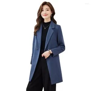 Women's Trench Coats 2023 Brown Coat Suit Jacket Autumn Winter Black Blue Professional Female Medium Length Double Breasted