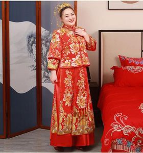 Ethnische Kleidung Übergröße 4XL 5XL 6XL Brautkostüm Chinesisches traditionelles Hochzeitskleid Fat Phoenix Stickerei Coronet Robes für 100 kg Dame