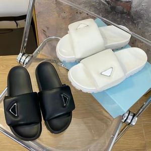 Slippers Soft Padded Nappa Leather Slides Platform Shoes Triangle Flats Women Luxury Designer