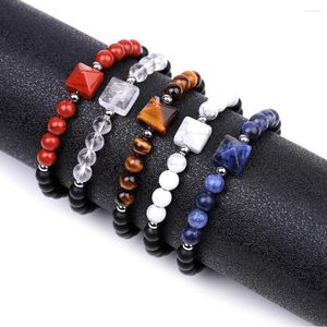 Charme Pulseiras BOEYCJR Natrual Pedra Pirâmide Moda Jóias Handmade Lucky Birthstone Pulseira Para Homens Mulheres