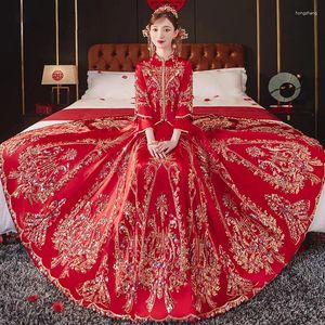 Ethnische Kleidung Vintage orientalische Pailletten Strass Stickerei Edelstein chinesische traditionelle Hochzeit Cheongsam Braut Bräutigam Qipao Kleid