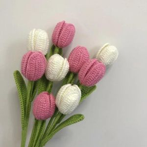 Decorative Flowers Tulips Knit Hand-Knitted Fake Bouquet Homemade Finished Flower Home Decorations Festival Mother's Day Gifts