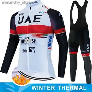 Cycling Jersey Sets Pro Team 2023 UAE Cycling Jersey set Uniform Cyc Road Bike Winter Thermal Fece Clothing Sportswear Mtb Ma Short Clothes Q231107