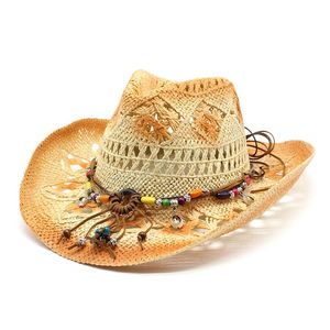 Bohemian Western Cowboy Hat for Women Men 100% Natural Paper Handgjorda halm Sun Caps Summer Beach Lifeguard Hats