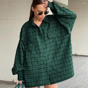 Женские блузки 2023, осенне-зимнее платье, американская ретро-зеленая клетчатая рубашка большого размера, маленькая свободная рубашка с длинными рукавами