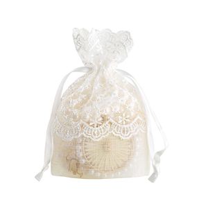 10x14cm White Star Lace Drawstring Drawable Slub Yarn Gift Jewelry Bags Candy Cookies Packaging Pouch