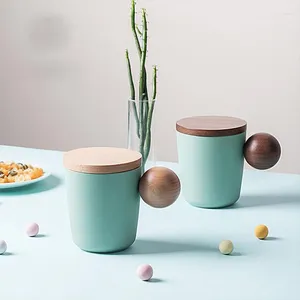Canecas Creation Ceramics Tea Infuser Cup com tampa de tampa Filtro de madeira Manunhão de madeira para suco de café Milk Decoração personalizável