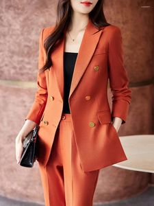 Frauen Zweiteilige Hosen 2023 Herbst Winter Frauen Anzüge Orange Schwarz Gelb Mode Lässig Blazer Und Sets Büro Damen Formale Business Arbeit