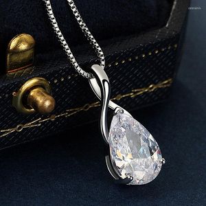 Chains S925 Sterling Silver 18 Inch Fine Water Drop Large Zircon Necklace For Women Fashion Charm Anniversary Birthday Jewelry