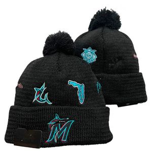 Marlins Beanies Miami Bobble Hats Beyzbol Top Kapakları 2023-24 Moda Tasarımcı Kova Şapkalı Şapkalı Örgü Sahte Pom Beanie Noel Spor Örgü Şapkası A0