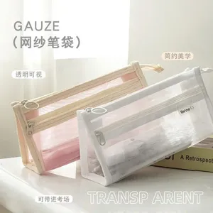 Tranaparent Mesh Pen Bag stor kapacitet Pencilfodral Kawaii School levererar Söt koreansk brevpapper för studenter