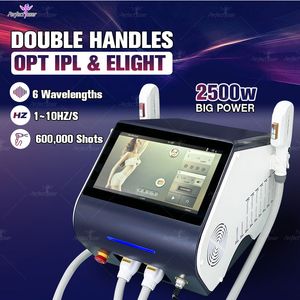 Professionella 2 handtag OPT IPL LASER MASHINE Hårborttagning Skin Föryngring Elight Vaskulär borttagning 2500W 600000 skott