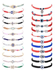 Chain Evil Eye Bracelets Pack Mexican Beaded Elastic Protection Bracelet Adjustable Handmade Strand Good Luck Mal De Ojo Anklet Amet B Amxo9