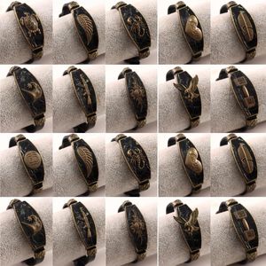 Bangle 20Pcs/Lot Vintage Gothic Punk Leather Cuff Bracelets For Men Women Fashion Retro Jewelry Cross Eagle Mixed Style Party Gifts