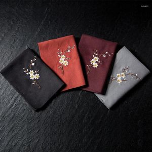 Tea Napkins 30 30cm Embroidered Plum Blossom Orchids Quick-drying Square Flowers Absorbent Embroidery Teapot Desktop Accessories