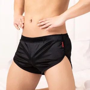 Underpants 1pc Men Panties Boxer Brief Trunks Silk Sleepwear Satin Pajamas Solid Color Sleep Bottoms Homewear Male Shorts Smooth