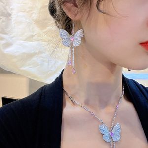 Set di gioielli con diamanti Butterfly Lab Orecchini da sposa in argento sterling 925 Collana chocker per gioielli da donna con pietre preziose da sposa