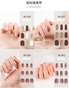 False Nails 24 Strips Semi Cured Gel Nail Stickers Set For UV Lamp Full Cover Solid Color Manicure DIY Women Fashion Patch