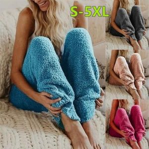 Women's Sleepwear Casual Pure Color Loose Plush Trousers Winter Comfortable Pajamas Long Pants Elastic Middle-waisted Bottoms Plus Size