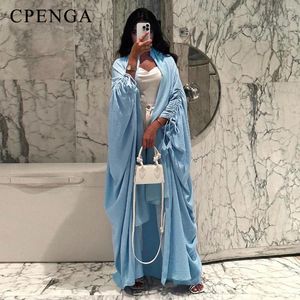 Etniska kläder 2023 Blue Open Abaya Muslimska kvinnor Kimono Coat Autumn Cardigan Elegant Female Long Robe Islam Modest Dress