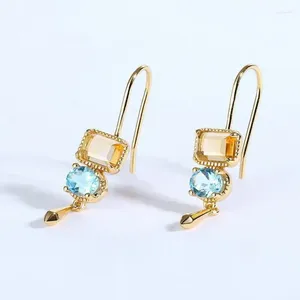 Orecchini pendenti con goccia di citrino naturale S925 argento sterling placcato oro 10k cristallo giallo topazio azzurro orecchino gioielli da donna gemma