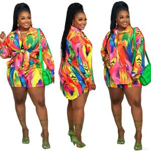 women's colorful tracksuits casual printed shirt long sleeve shorts two piece set womens sets Women's Tracksuits