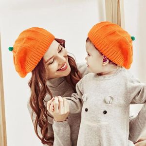 Berets Parent-child Hat Pumpkin Knit Cap Winter Mother And Baby Adults Children Beret For Outdoor Daily Wear