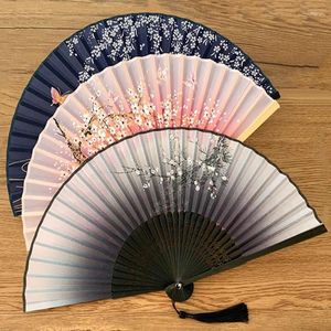 Dekorativa figurer Vintage Silk Folding Fan Chinese Japanese Art Crafts Gift Home Decorations Dance Hand Bamboo Room Decor Wood Fans