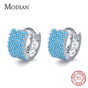 Hoop Huggie Modian Vintage Turquoise Elegant Earring Real 925 Sterling Silver Luxury Charm Hoop Earrings For Women Wedding Jewelry 230404